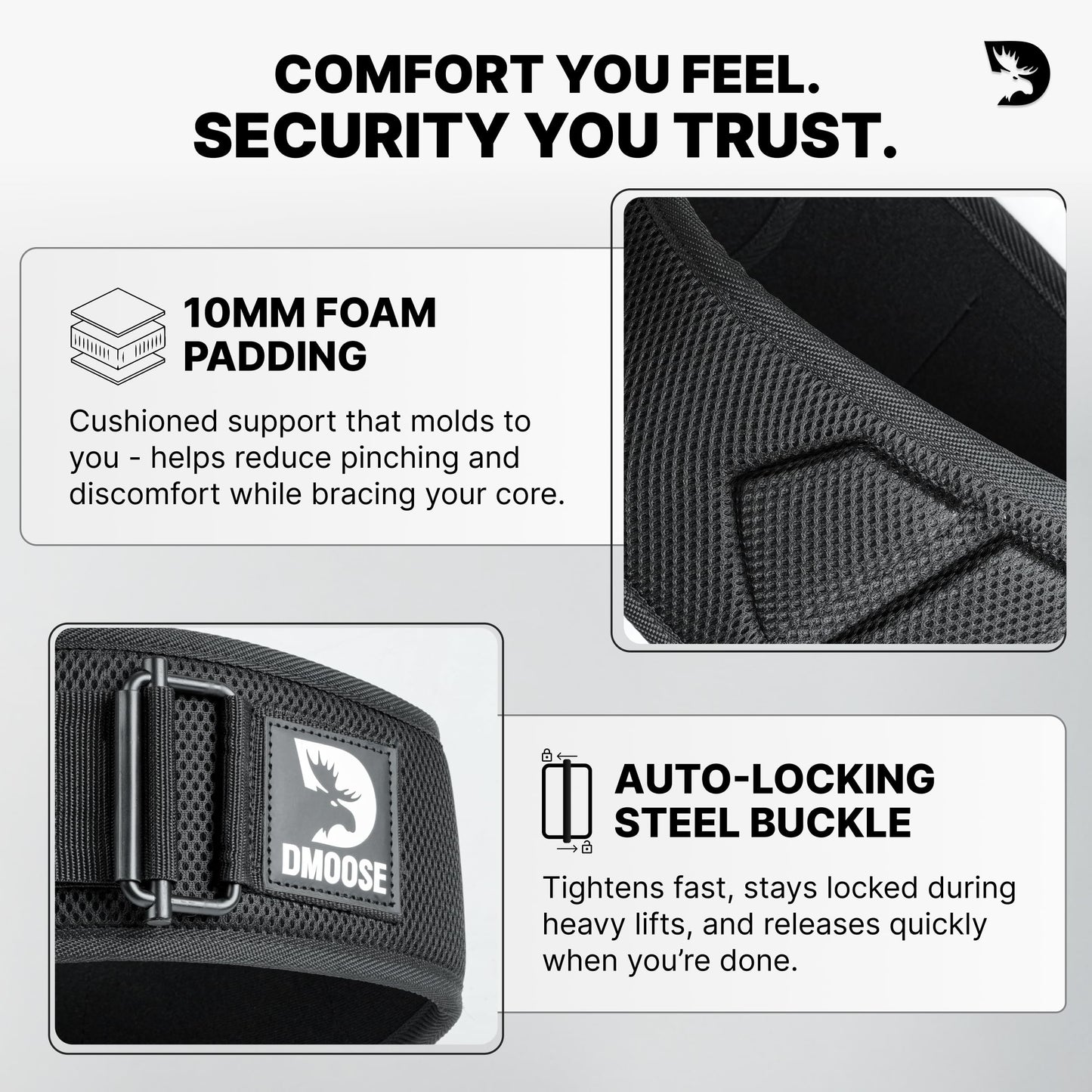 DMoose Fitness Weight Lifting Belt for Squats, Deadlift & Intense Workout - 6" Adjustable Fit Auto Lock Weightlifting Belt for Men & Women - Neoprene Gym Belts for Stability (Black 2.0)