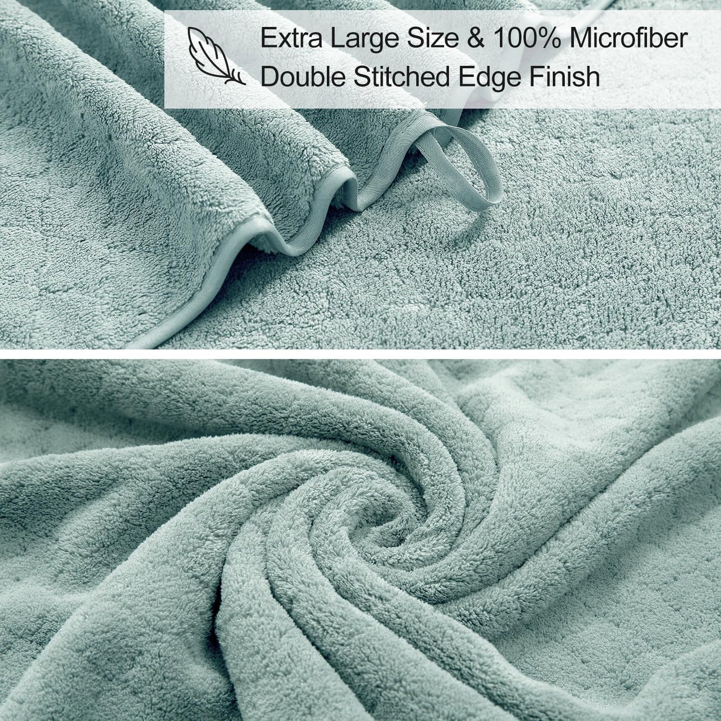 Ycosy 8-Piece Bath Towels Set,2 Oversized Bath Sheet,2 Hand Towels and 4 Washcloths - 600 GSM Soft Microfiber Highly Absorbent Quick Dry Shower Towel Collection for Bathroom Hotel and Spa,Mint Green