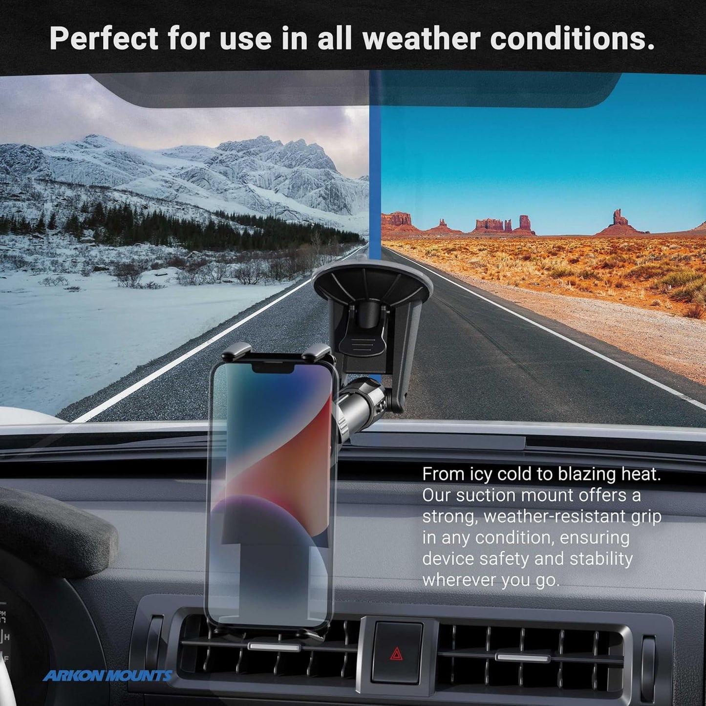 ARKON 7.25 inches Mounts - Phone Mount for Car | Car Phone Holder With Windshield Suction | Secure spring holder