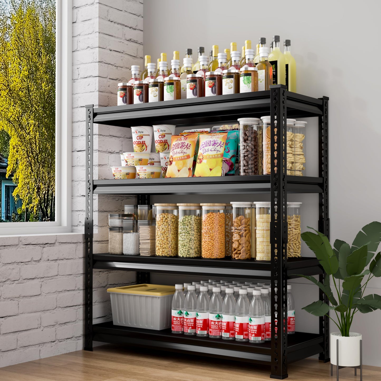 Rufokisa 48" W Garage Shelving Heavy Duty，2000LBS Loads Adjustable Garage Storage Shelves, 4-Tier Metal Shelving Units and Storage Racks Heavy Duty, 48”W x 16”D x 72”H，Black