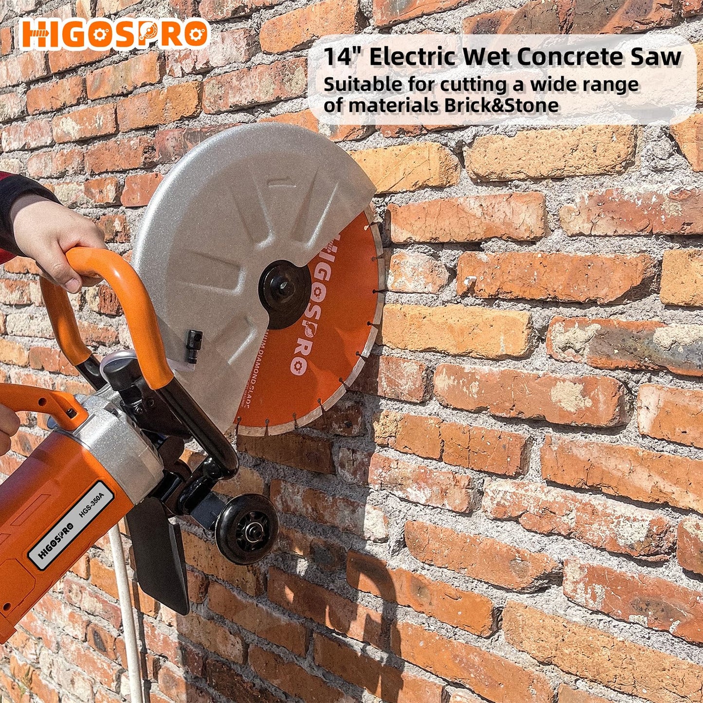 HIGOSPRO 14-Inch Electric Concrete Saw 3000W, 110V Cut-Off Saw with Diamond Blade, 4.8" Max Cutting Depth, Heavy-Duty Cement Grinder for Asphalt, Brick, Stone