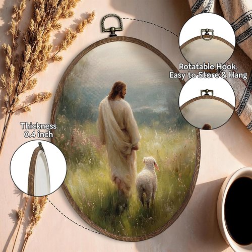 FLAWAFLOMA Christian Jesus Canvas Wall Art - Oval Framed Decor for Home & Church, 8.6x11.4 Inch