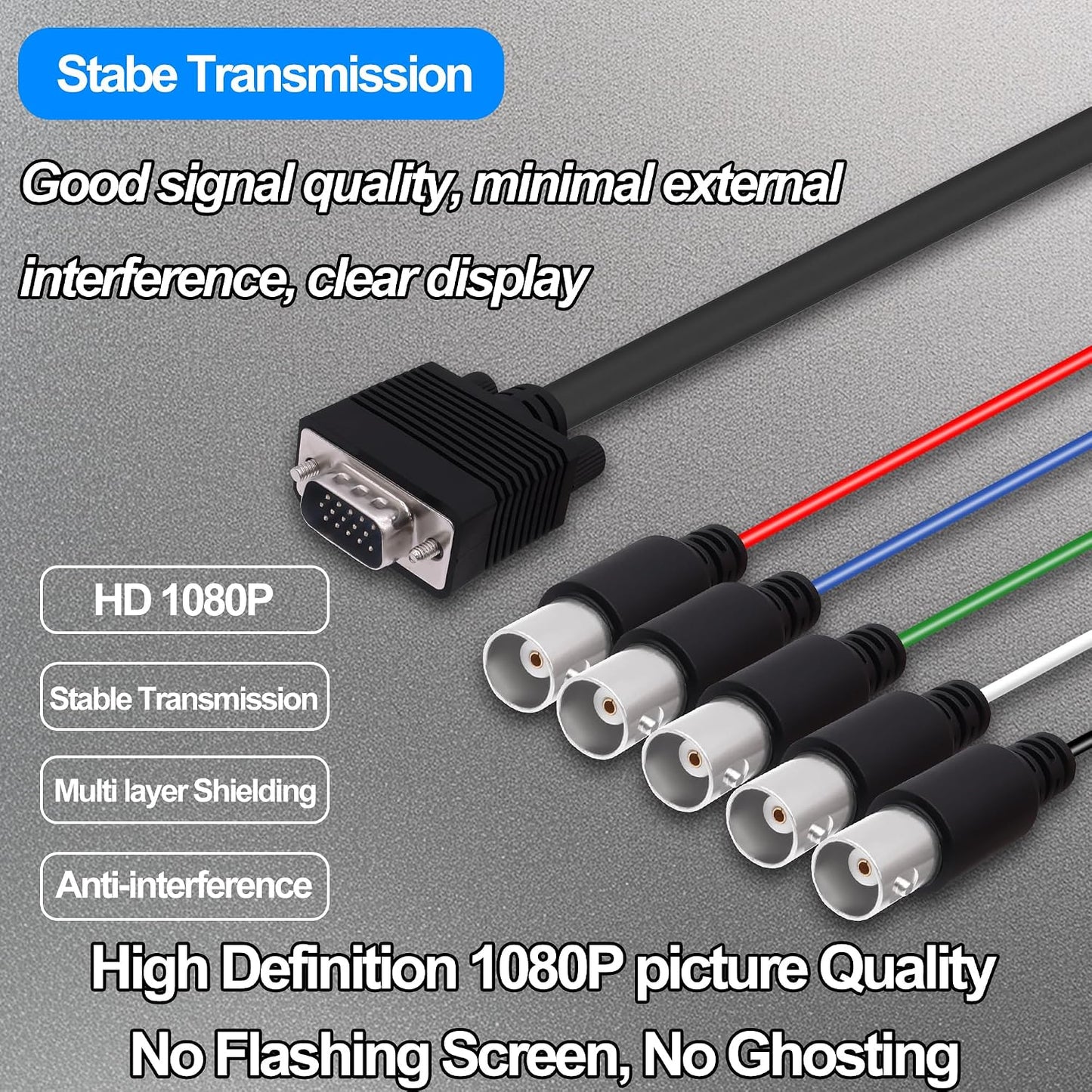 CybNemo 5BNC 15 5 -1.5M/5FT VGA to Video Signal Cable HD VGA Male to BNC Female RGBHV Coaxial Monitor Breakout Cord