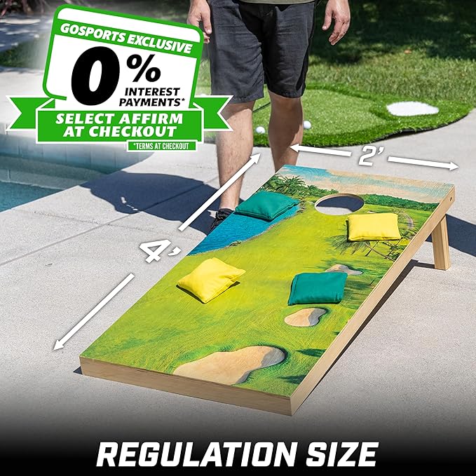 GoSports 4 x 2 ft Regulation Size Wood Cornhole Boards - 10 Vintage Wood Designs (Choose Your Style)