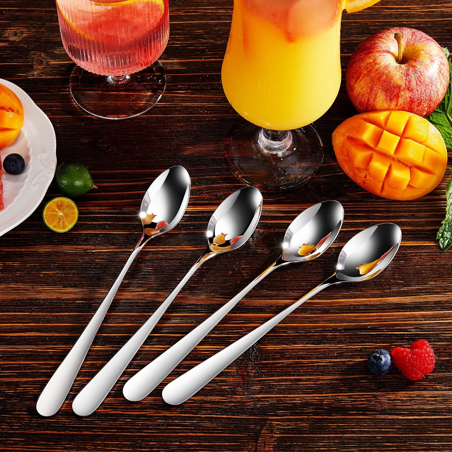 KEAWELL Premium 4-Piece Louise Long Handle Iced Tea Spoons, 18/10 Stainless Steel, Brilliant Mirror Finish, Teaspoons for Coffee, Cocktails, and Beverages, Dishwasher Safe (7.5 inch, 4)