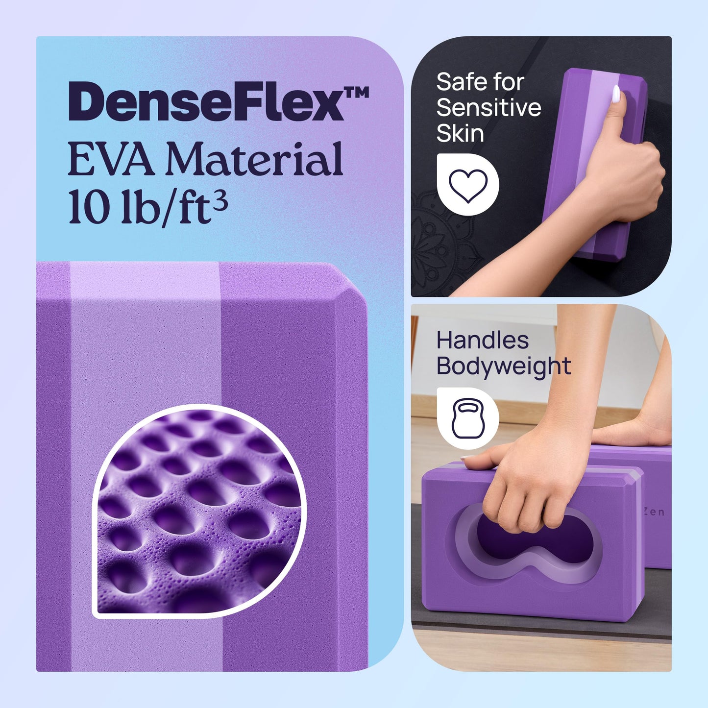 Deep-Zen® Yoga Blocks Wrist Support; Yoga Blocks 2 Pack with Knee Pads and Strap to Put Less Weight on Wrists; Durable, Versatile Yoga Brick Exercise Block Set, Blocks Yoga (Purple)