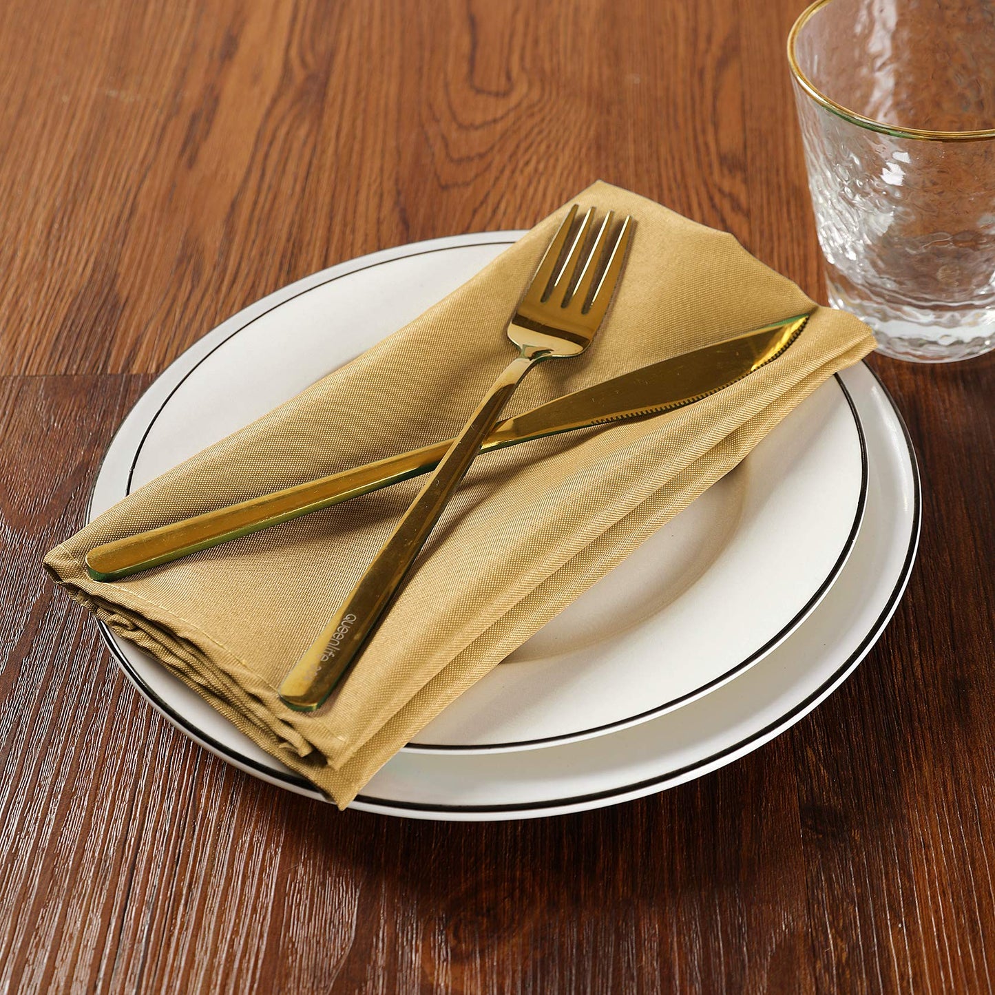 Cloth Napkins 20x20 inch Washable Polyester Dinner Napkins Soft Table Napkins for Wedding Party Dining Banquet(Gold,100PCS)