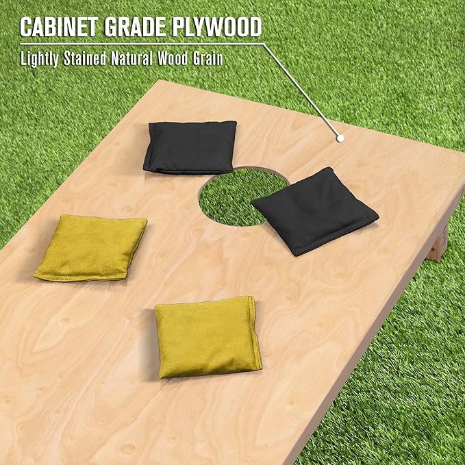 GoSports Regulation Size Wooden Cornhole Set with Natural Wood Finish - Includes Carrying Case
