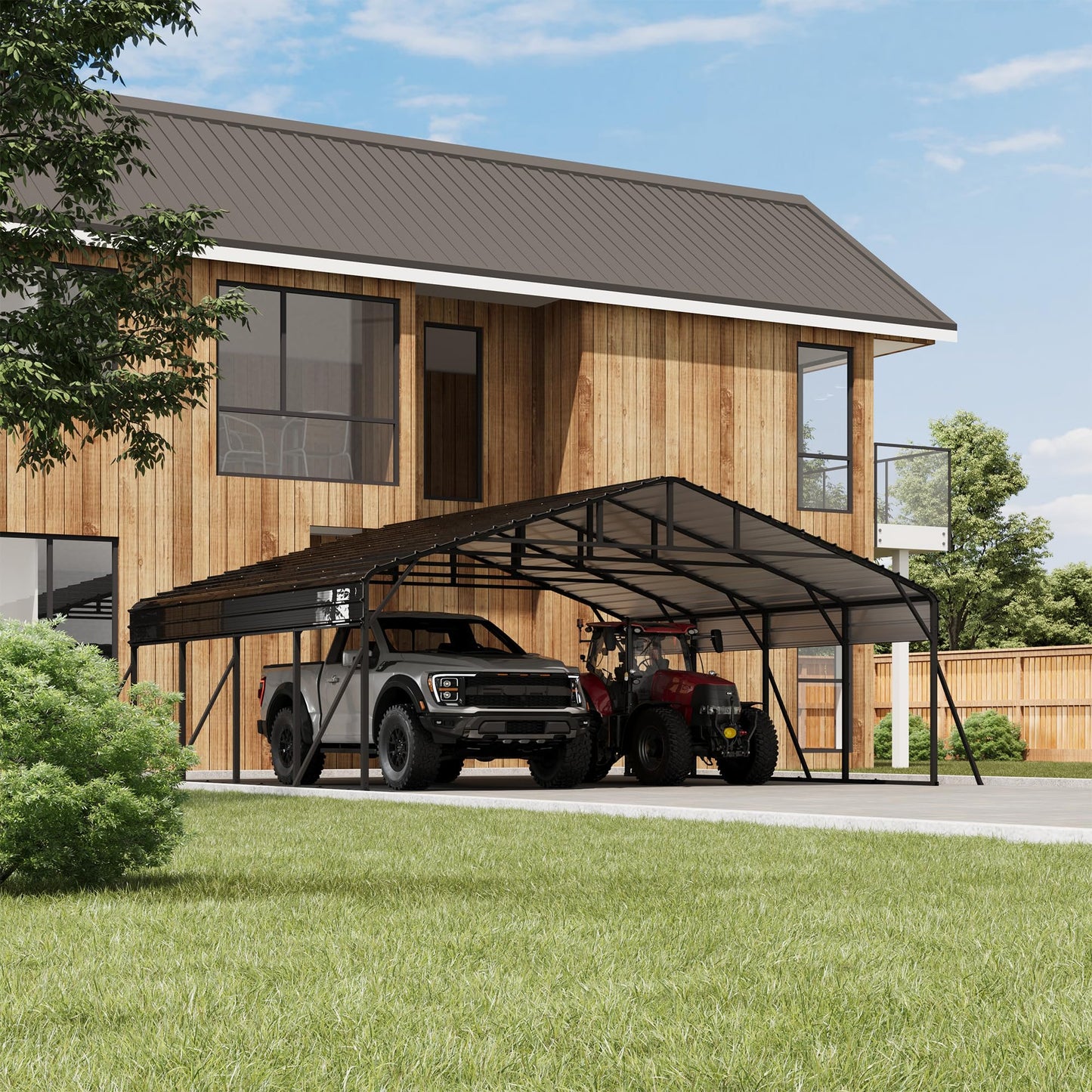20 x 20 FT Metal Carport with Galvanized Steel Roof, Heavy Duty Metal Roof Carport with Enhanced Base, Tall MetalCarport Kits Garage for Tractors, Trucks, Boats, Cars