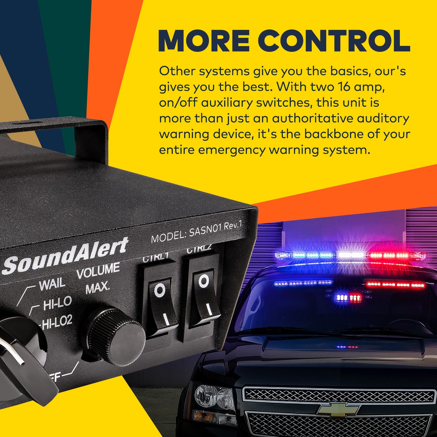 SoundAlert 100W Emergency Police Siren Kit [120-130dB Bullhorn Speaker] [2 x 16A Switch Control] [Hands-Free Air Horn] [PTT Mic] [Radio Rebroadcast] Warning Emergency PA System for Truck Car