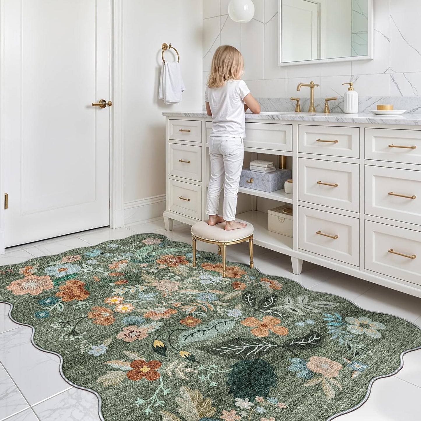 Skiennix 4x6 Living Room Area Rug - Washable Floral Design | Non-Slip & Non-Shedding for Kids Room