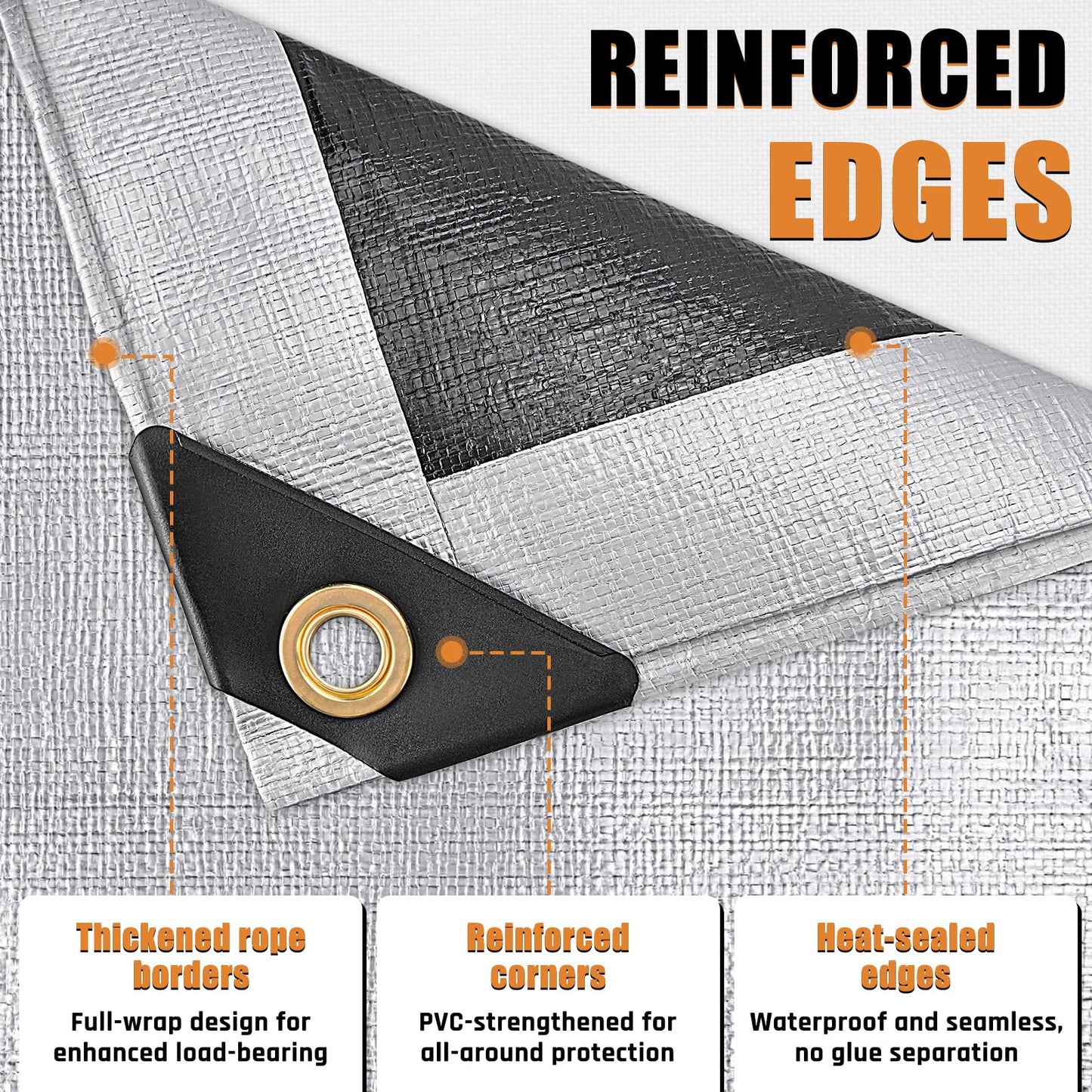 16x16FT Waterproof Tarp, Yumatum 16 Mil Heavy Duty Tarps with Reinforced Edges/Brass Grommets, 100% UV Blocking/Tear Resistant Poly Tarp for Camping, Patio, Tent, Boat(Silver/Black)