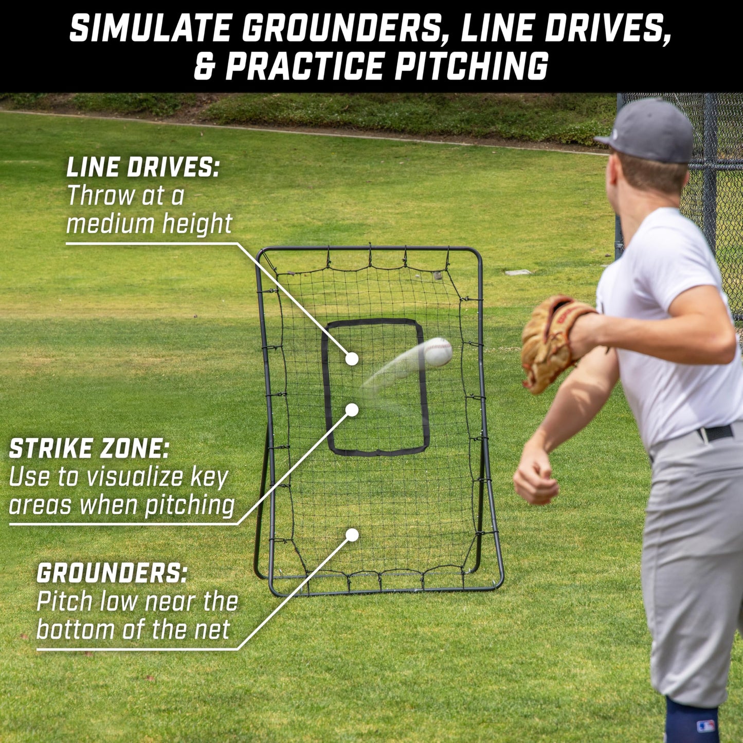 GoSports 5 x 3 ft Baseball & Softball Pitching and Fielding Rebounder - Pitch Back Return Net with Strike Zone