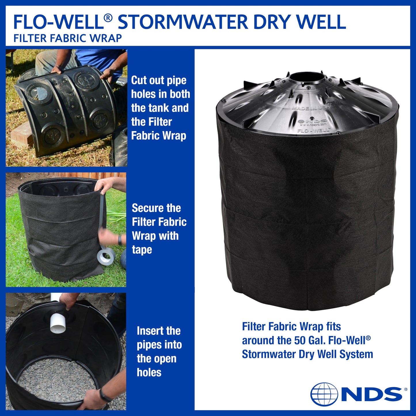NDS FWAS24 50 Gal. Flo Stormwater Dry Well System Kit with 3 Side Panels & 1 Cover, Ideal for Rainwater Collection, Black