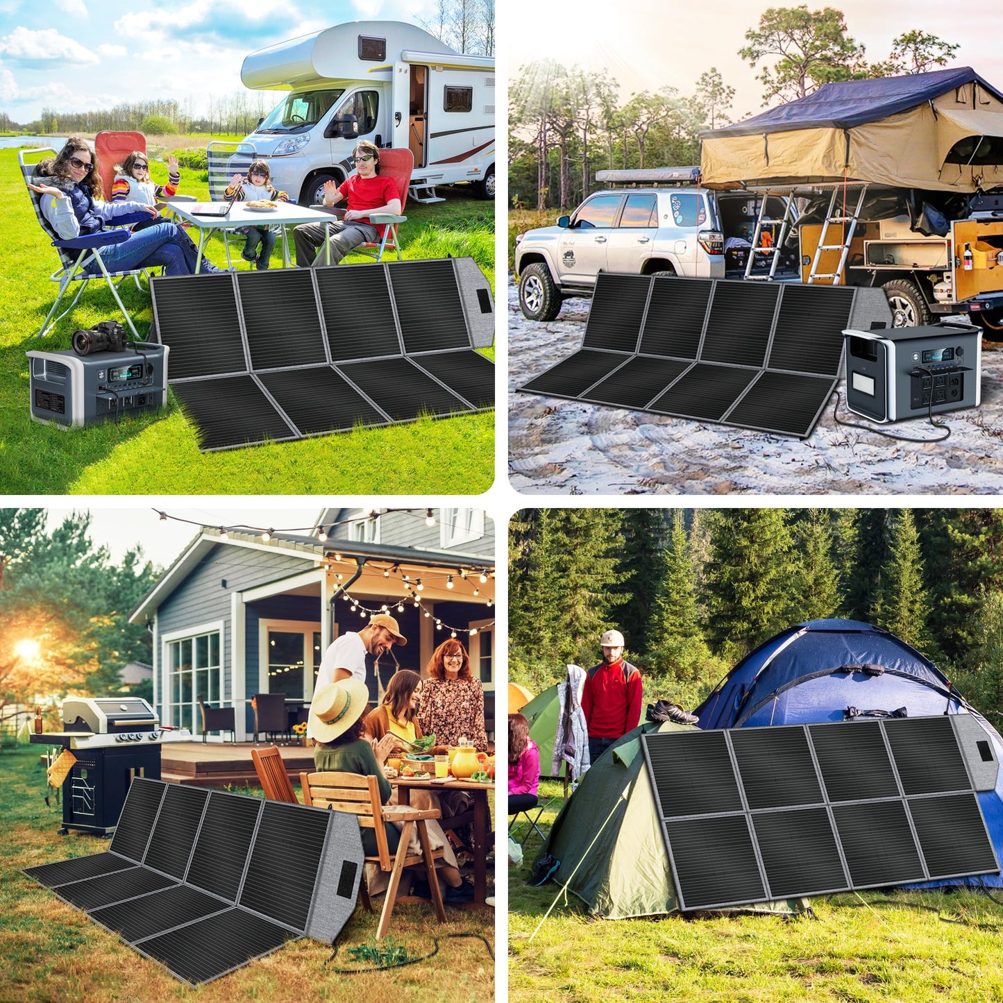 400W Portable Solar Panel, Camping Essentials Foldable Solar Panels Charger with Adjustable Kickstand IP65 Waterproof for Power Station Outdoor RV Camer Off Grid Hiking Emergency Power Backup