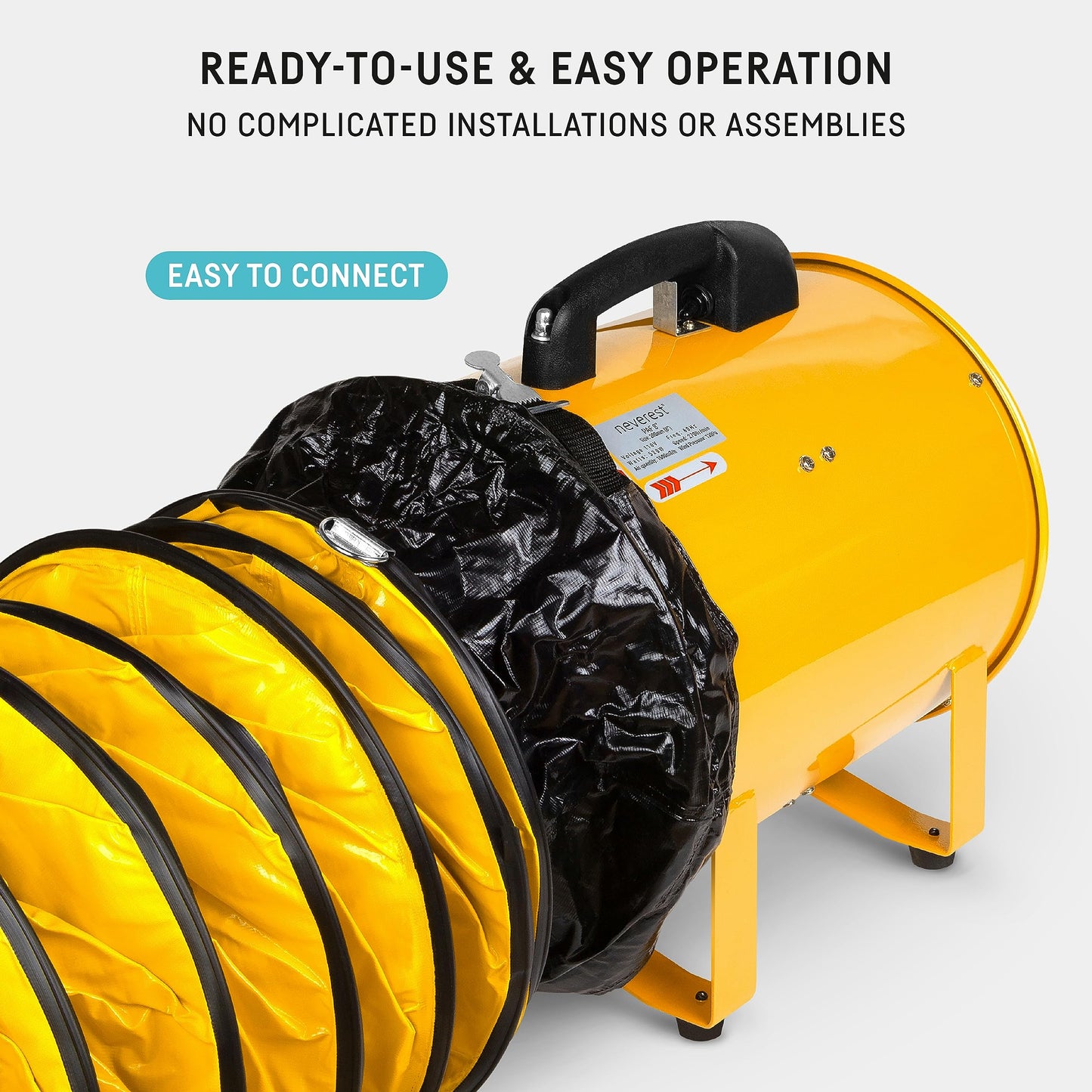 neverest® 12-Inch Industrial Blower Fan, High-Powered 2400 CFM Portable Blower/Exhaust Fan with 32ft Flexible Hose, 7ft Cable/Plug, Heavy-Duty Exhaust Fan for Construction, Workshops
