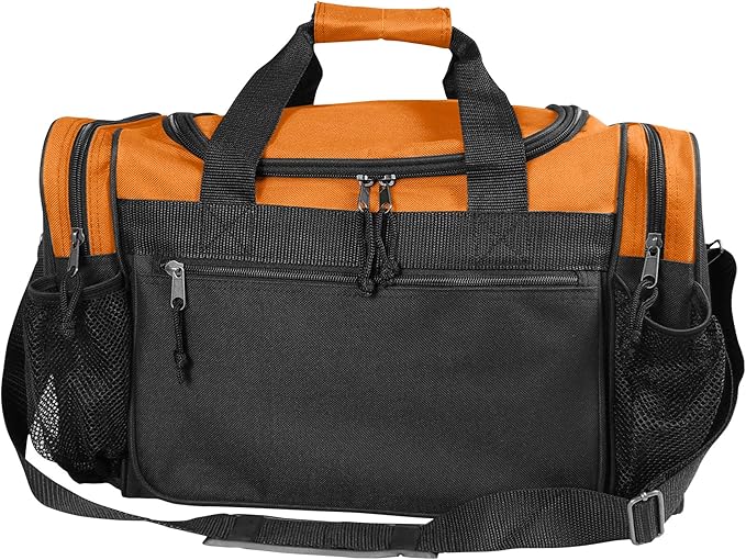 DALIX 17" Duffle Bag Dual Front Mesh Pockets (Black Gold Gray Dark Green Navy Blue Maroon Royal Blue Orange Pink Purple Red White