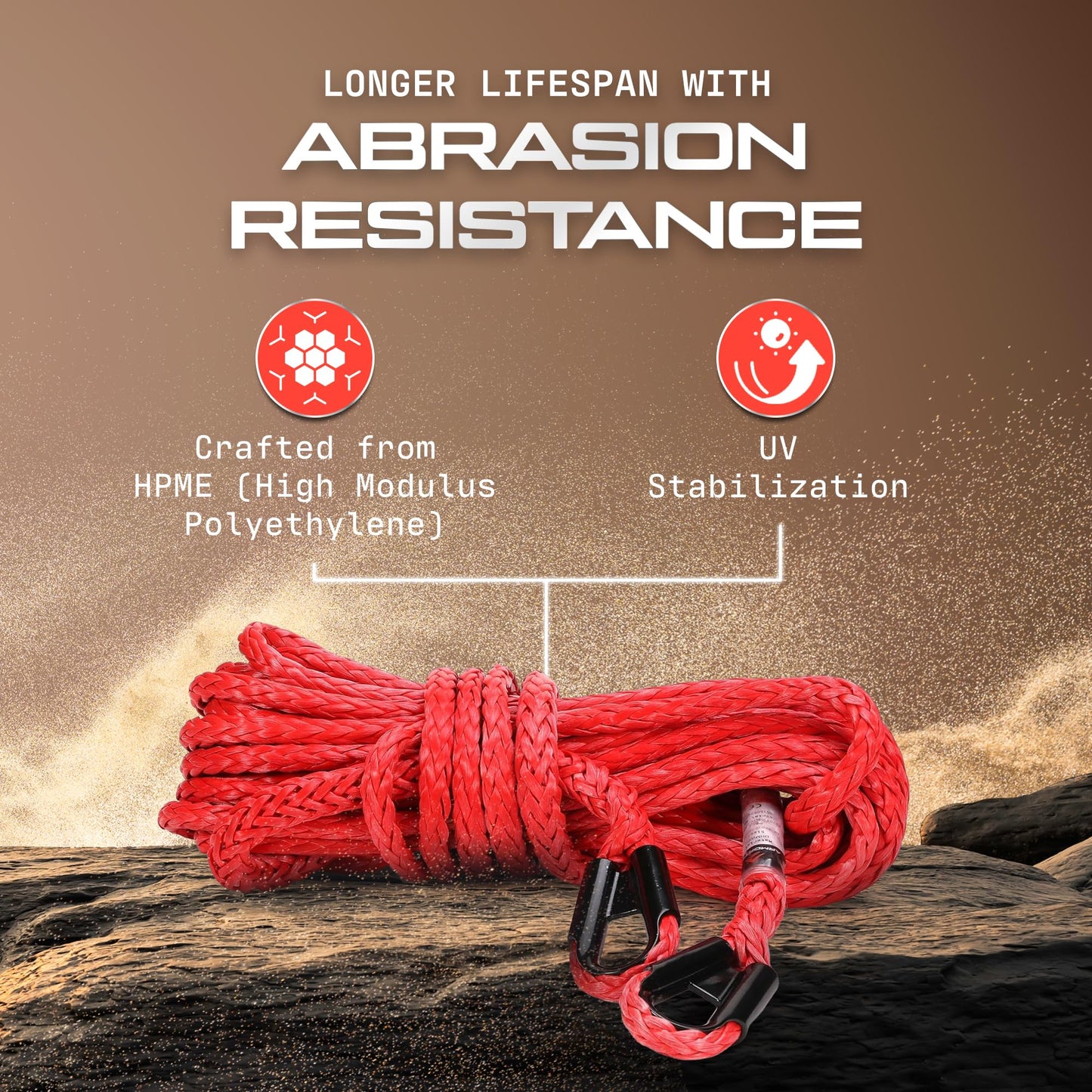 Armortek Synthetic Extension Rope Winch Heavy Duty Tow Rope, 1/2" x 50' Winch Cable, 16490KG Load – Ultimate Winching Kit, for Car, Truck