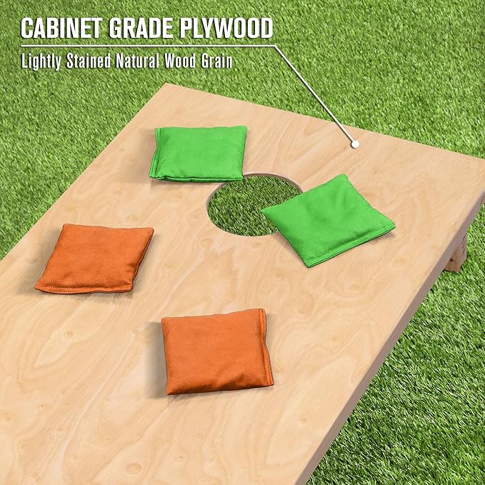 GoSports Regulation Size Wooden Cornhole Set with Natural Wood Finish - Includes Carrying Case