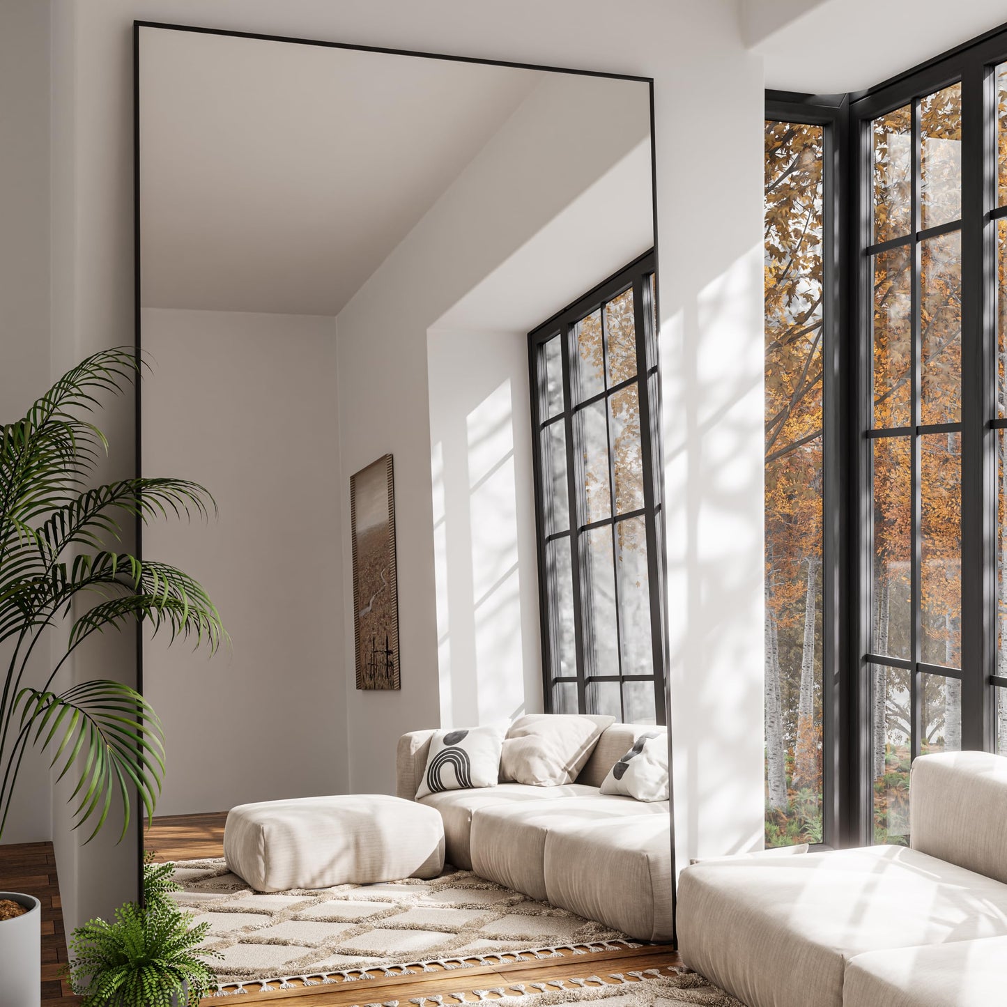 Fitcleer Glassless Floor Mirror, 71×39”, Wide Shatterproof Full Length Wall Mirror for Bedroom, Living Room, or Home Gym, Ultra-Light Leaning or Hanging Design, Black Frame