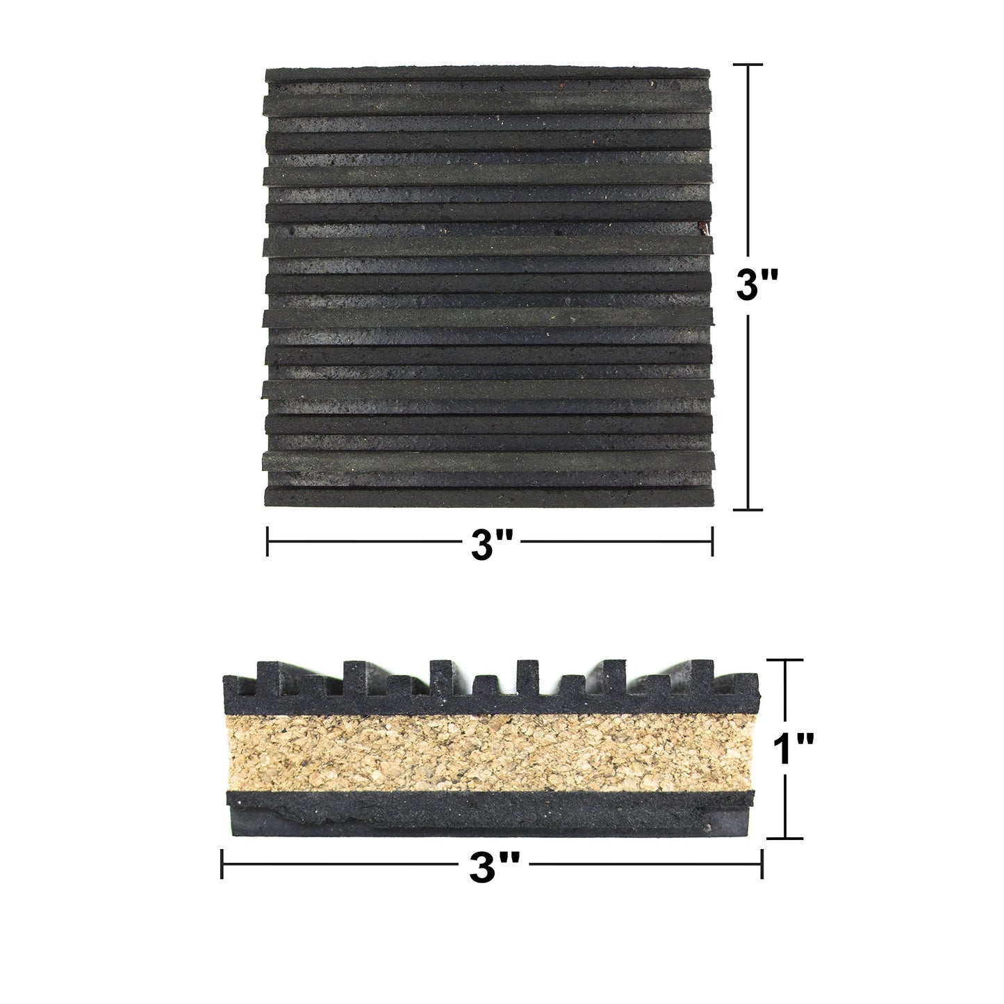 PneumaticPlus Anti Vibration Rubber & Cork isolation pads, Pack of 4 (3" X 3" X 7/8")