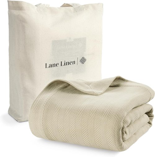 **Lane Linen King Size Blanket - 100% Cotton, Soft & Cozy - Premium Modern Luxury for All Seasons - Tan**