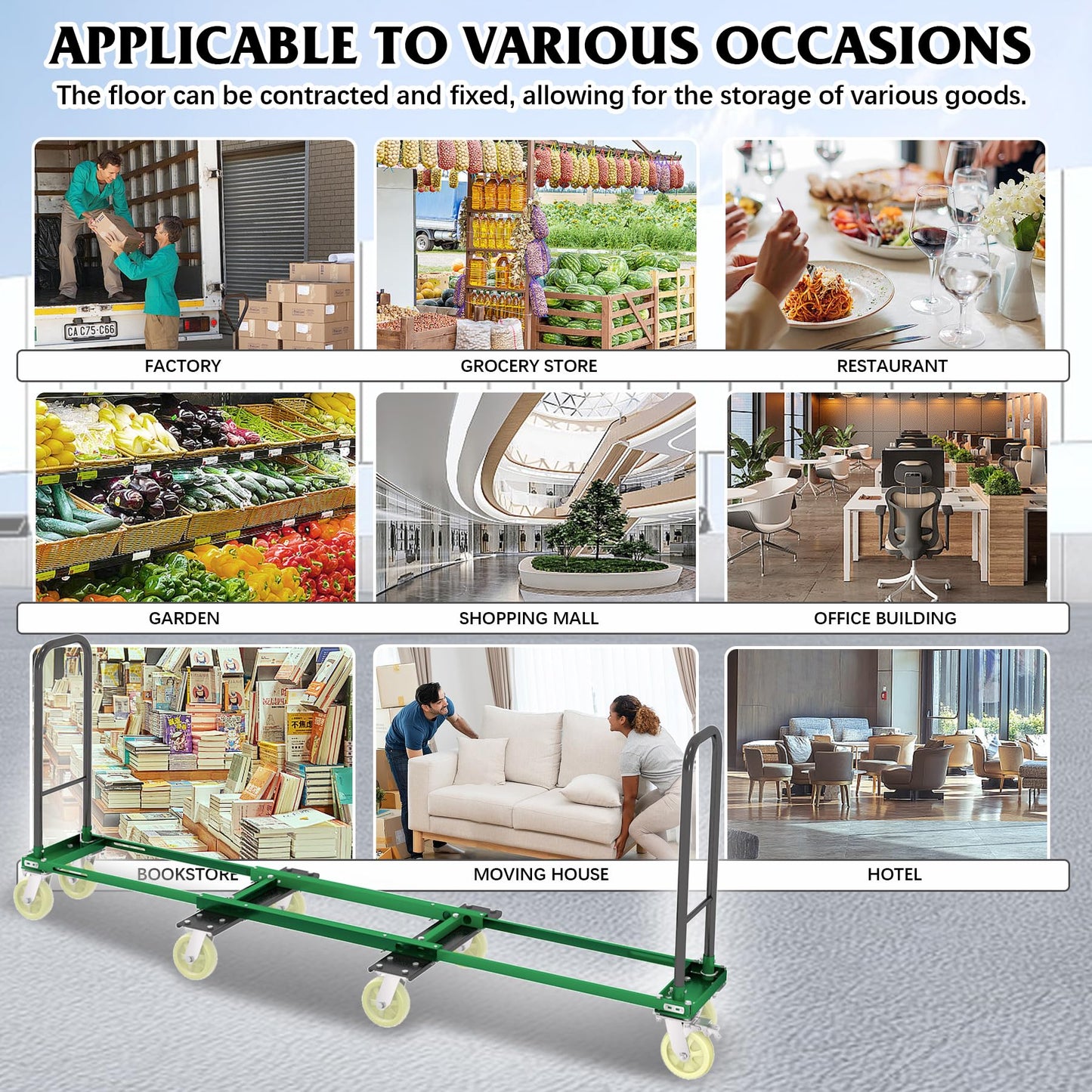 Heavy Duty Furniture Moving Dolly Cart, 1322 LBS High Capacity 8-Wheel Extendable Hand Truck, 42.5-94.5 Inch Adjustable Industrial Platform Cart with 6M Strap for Warehouse Large Appliance Bulk Goods