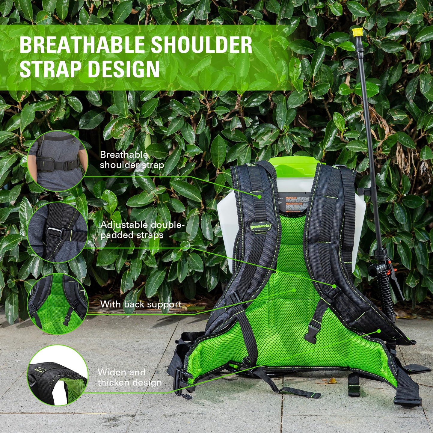 Greenworks 40V Cordless Backpack Sprayer (4 Gallon / 5 Tips / 25 FT Spray) For Weeding, Spraying, and Cleaning, Tool Only