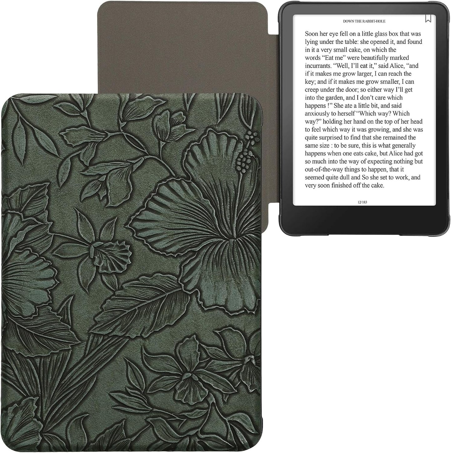 kwmobile (2024)/Colorsoft Case Compatible with Amazon Kindle Paperwhite Case - eReader Cover - Embossing Flowers Green