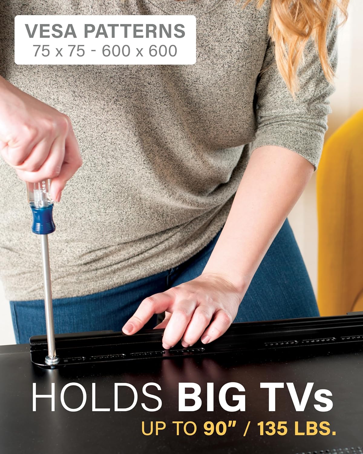 Sanus 22 55 inch No Stud TV Wall Mount - Low Profile to TV Wall Mount with Easy DIY Install - Includes Built-in Safety