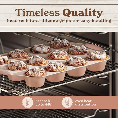 Country Kitchen Nonstick Bakeware Set - Durable 22-Piece Baking Set with Silicone Muffin Cups