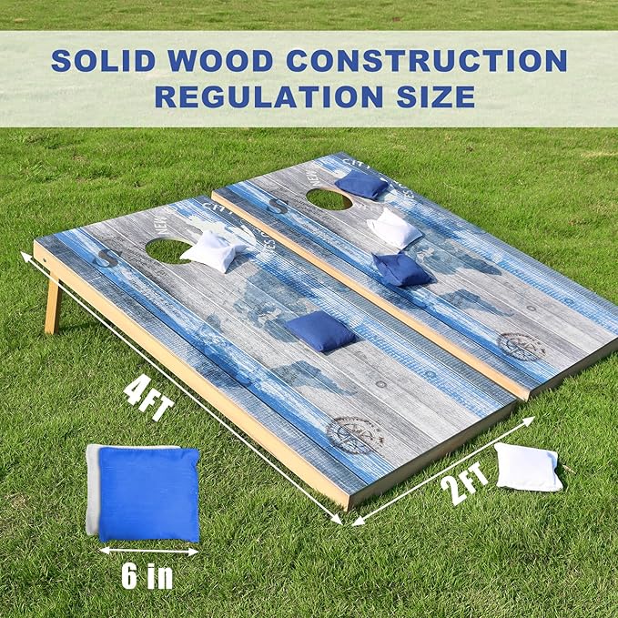 Cornhole Board Set, Regulation Size 4 x 2FT/3 x 2FT Solid Wood Corn Hole Game Set with 8 Bean Bags,2 Cornhole Boards and 1 Carry Bag for Outdoor Beach Toss Games Competitions