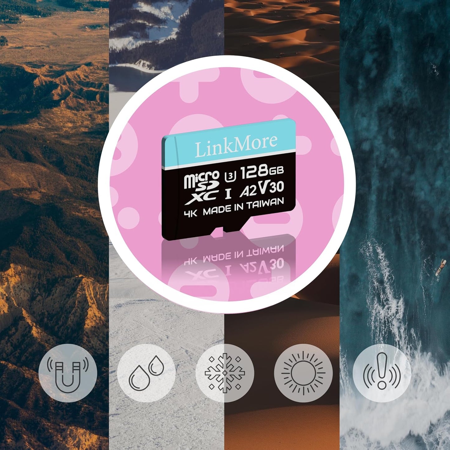 LinkMore 128GB A2, U3, V30, 10 100MB/s, 85MB/s, Lite Micro SD Card, UHS-I, Class Compatible, Max Sequential Read up