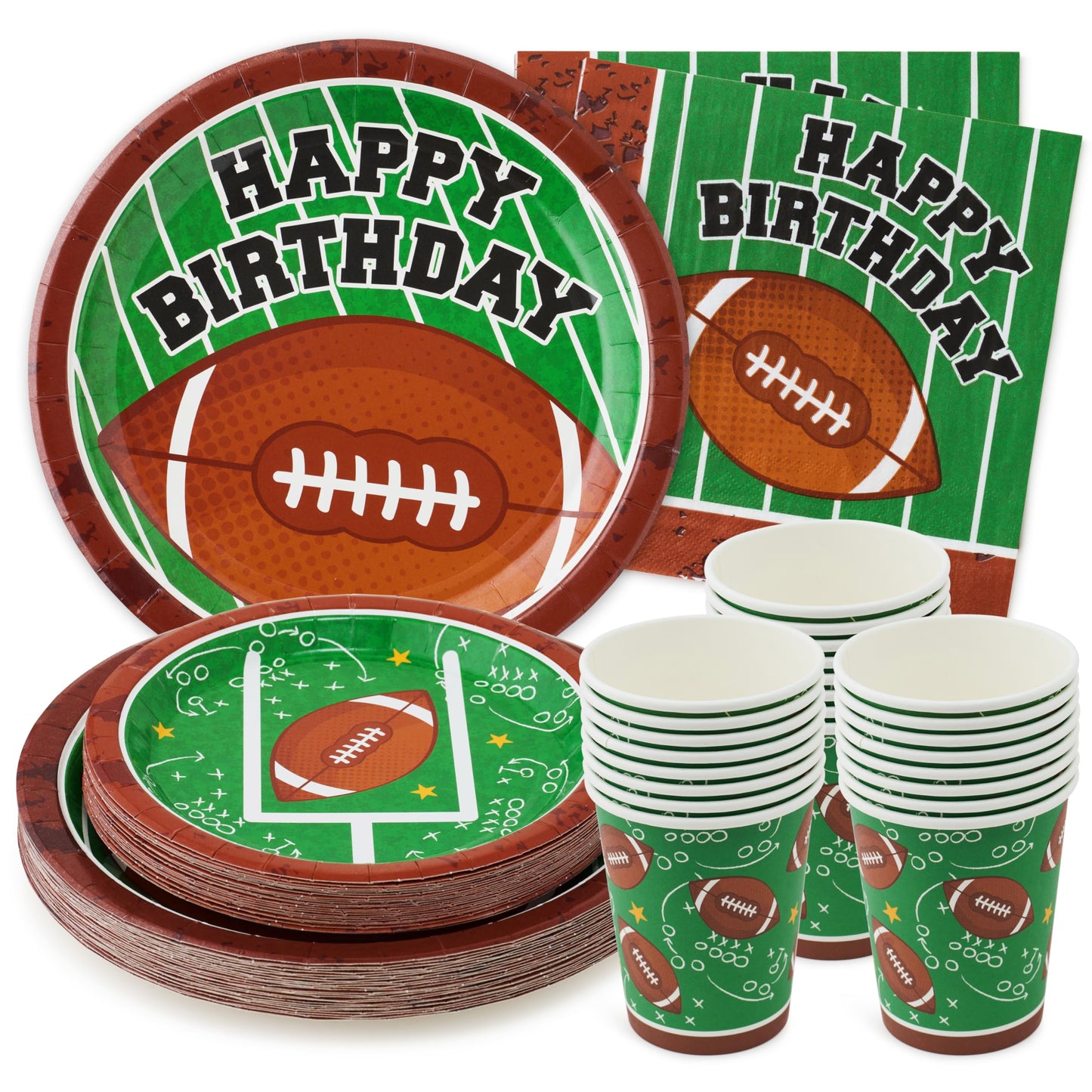 Royal Bluebonnet Football Birthday Party Decorations -Service for 24- Football Birthday Plates (7 & 9 Inch), Napkins and Cups for Decorations for Boys and Girls First Down 1st Party Supplies