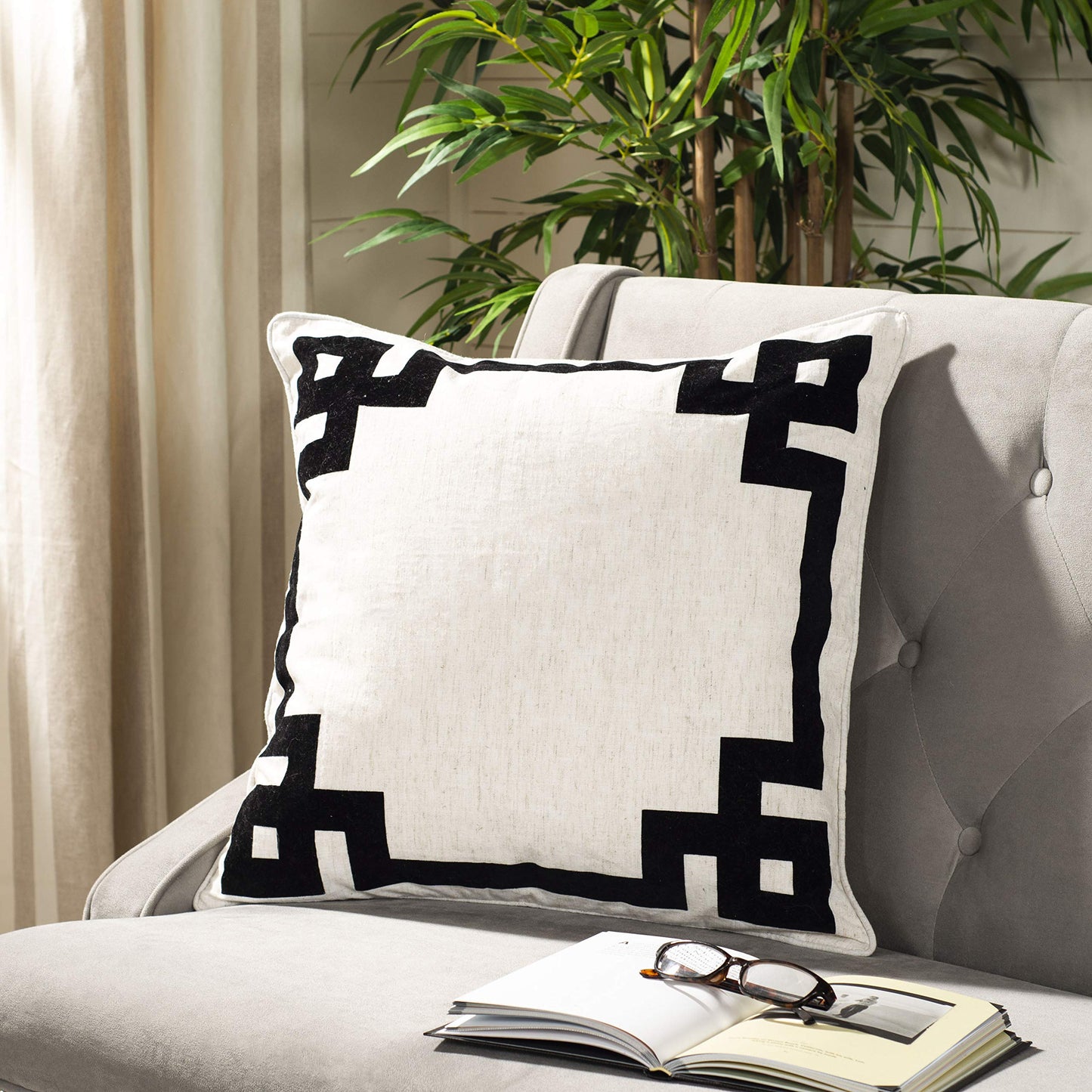 Safavieh Home Renti Natural and Black Greek Key 20-inch Decorative Pillow