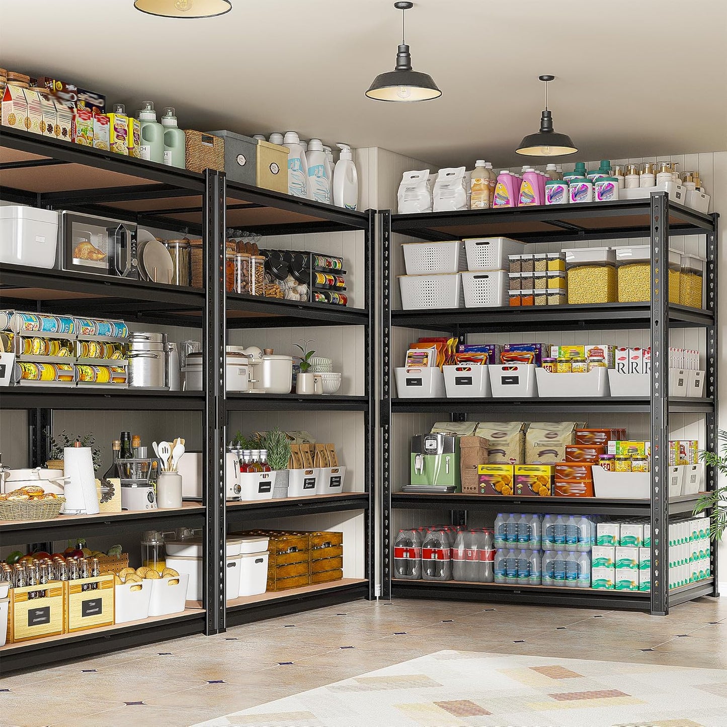 REIBII Heavy-Duty 5-Tier Storage Shelves - Adjustable Metal Shelving Unit for Garage, Basement, Pantry | 72" H x 35.55" W x 16" D, Black