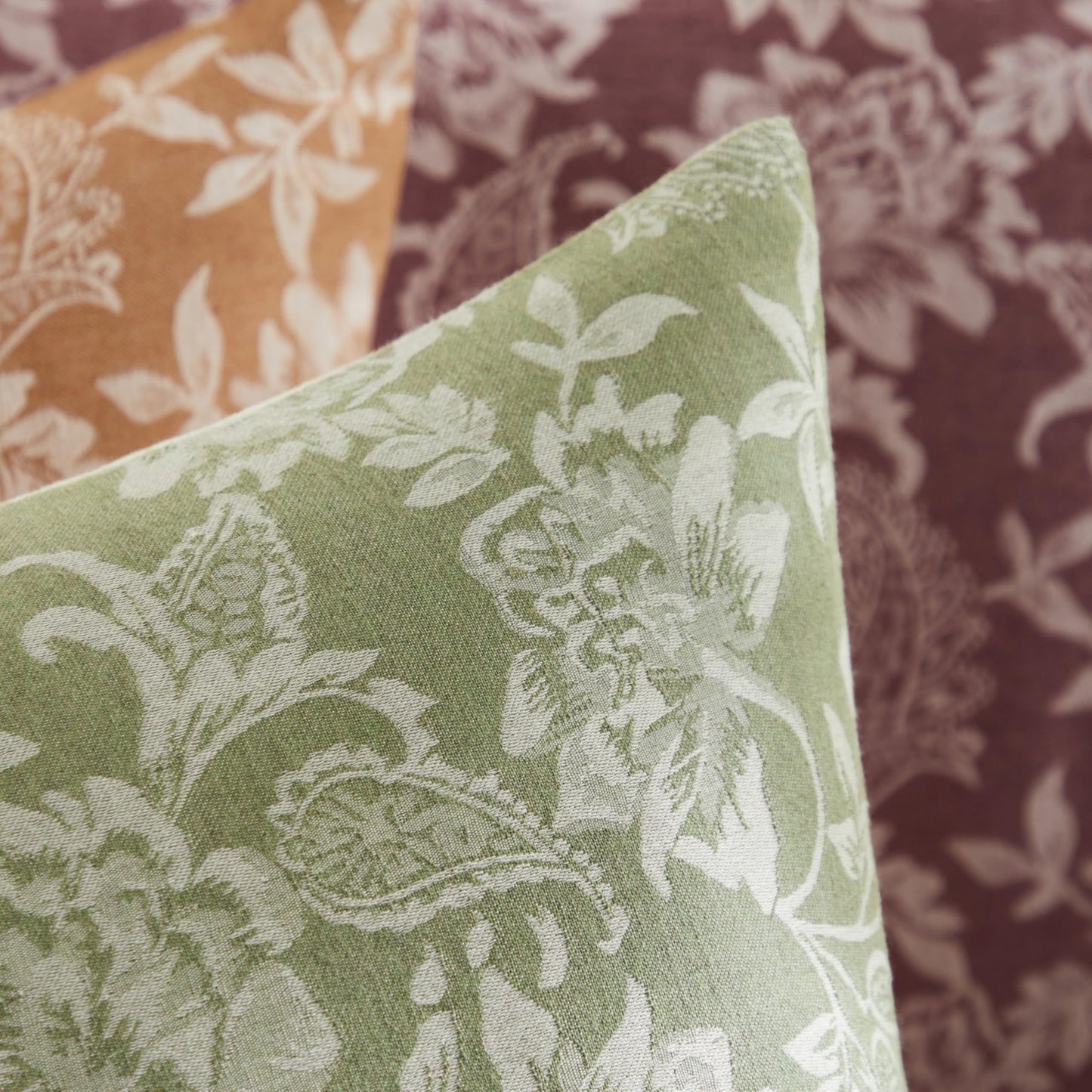 YZJZEDS Floral Jacquard Throw Pillow Covers Set of 2, Background/Green 18x18 Inch, Farmhouse Decorative Cotton Sage Green Cushion Covers for Sofa Bed Living Room Home Decor