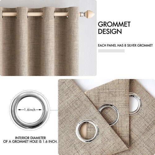 MIULEE 100% Blackout Linen Textured Curtains - Thermal Insulated Copper Brown Drapes | 52 x 63 Inch (2 Panels)