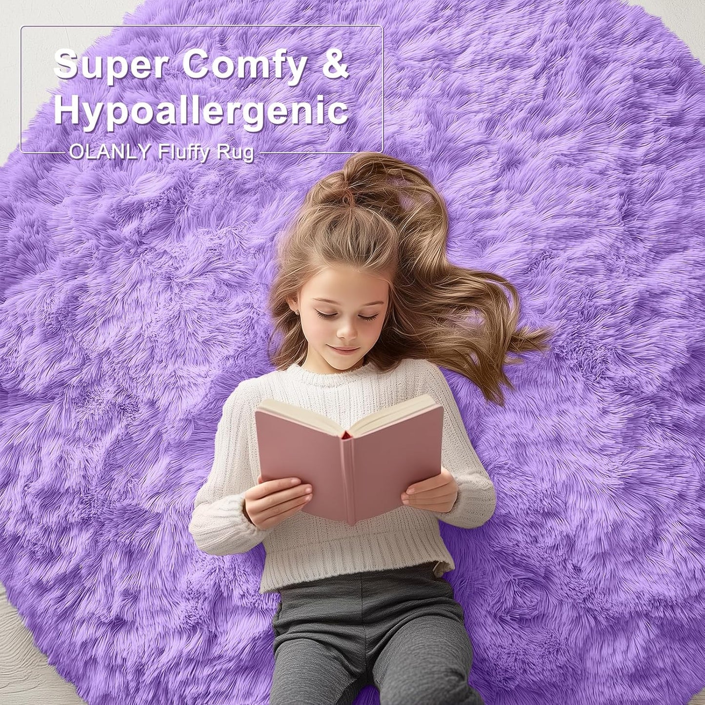OLANLY Purple Round Rug - Soft & Fluffy 6 ft Circle Area Rug for Bedroom, Living Room & Nursery Decor