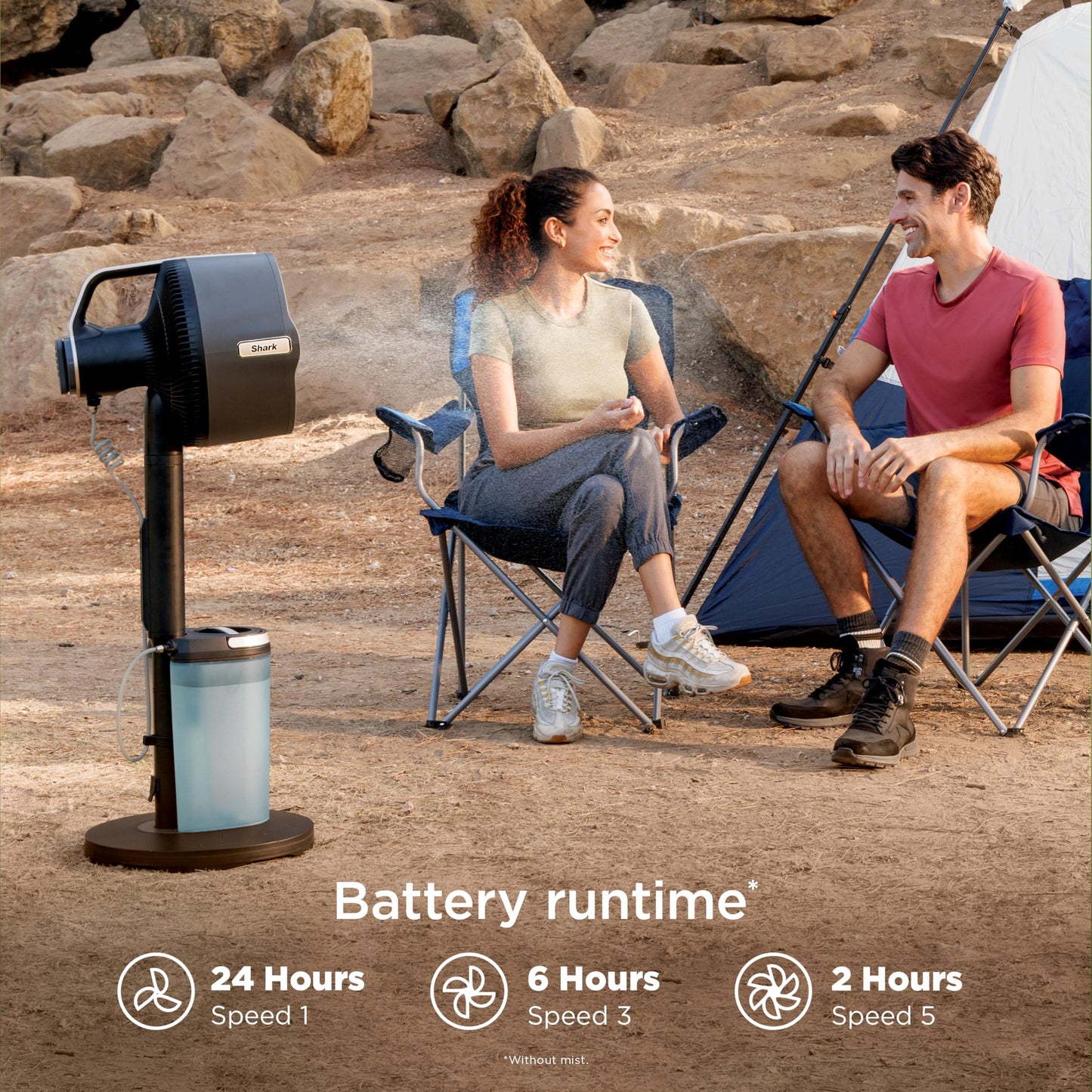 Shark FlexBreeze Pro Mist Fan — Indoor & Outdoor, Integrated Misting, Pedestal to Tabletop, Corded or Cordless, Up to 24-Hr Battery, Oscillating, Charcoal Grey, FA302