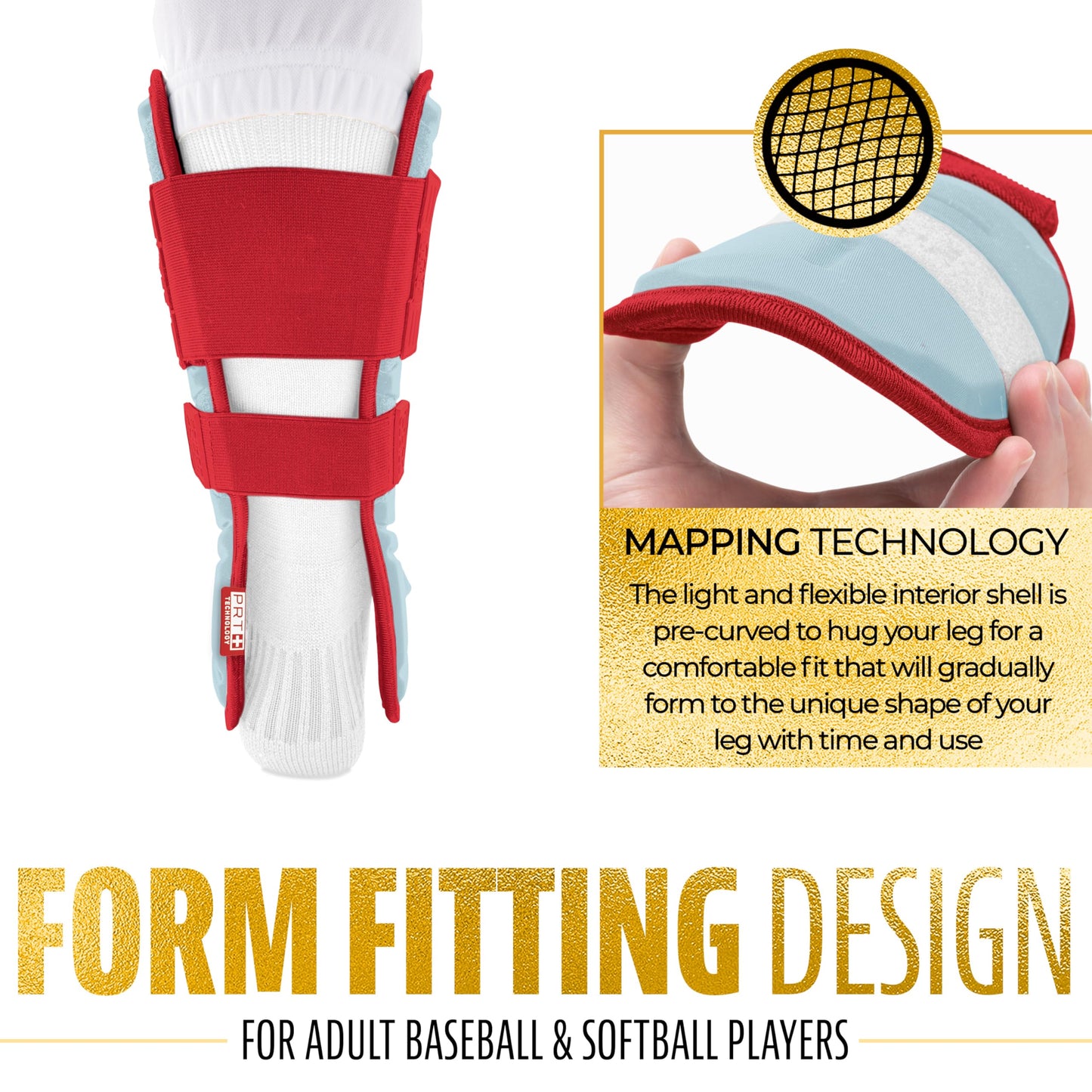 Franklin Sports Baseball + Softball Leg Guard - PRT Series Youth Shin + Foot Shield for Batting - Protective Leg + Ankle Guard with Toe Plate - Right Hand + Left Hand Hitters - Caroline Blue/Red