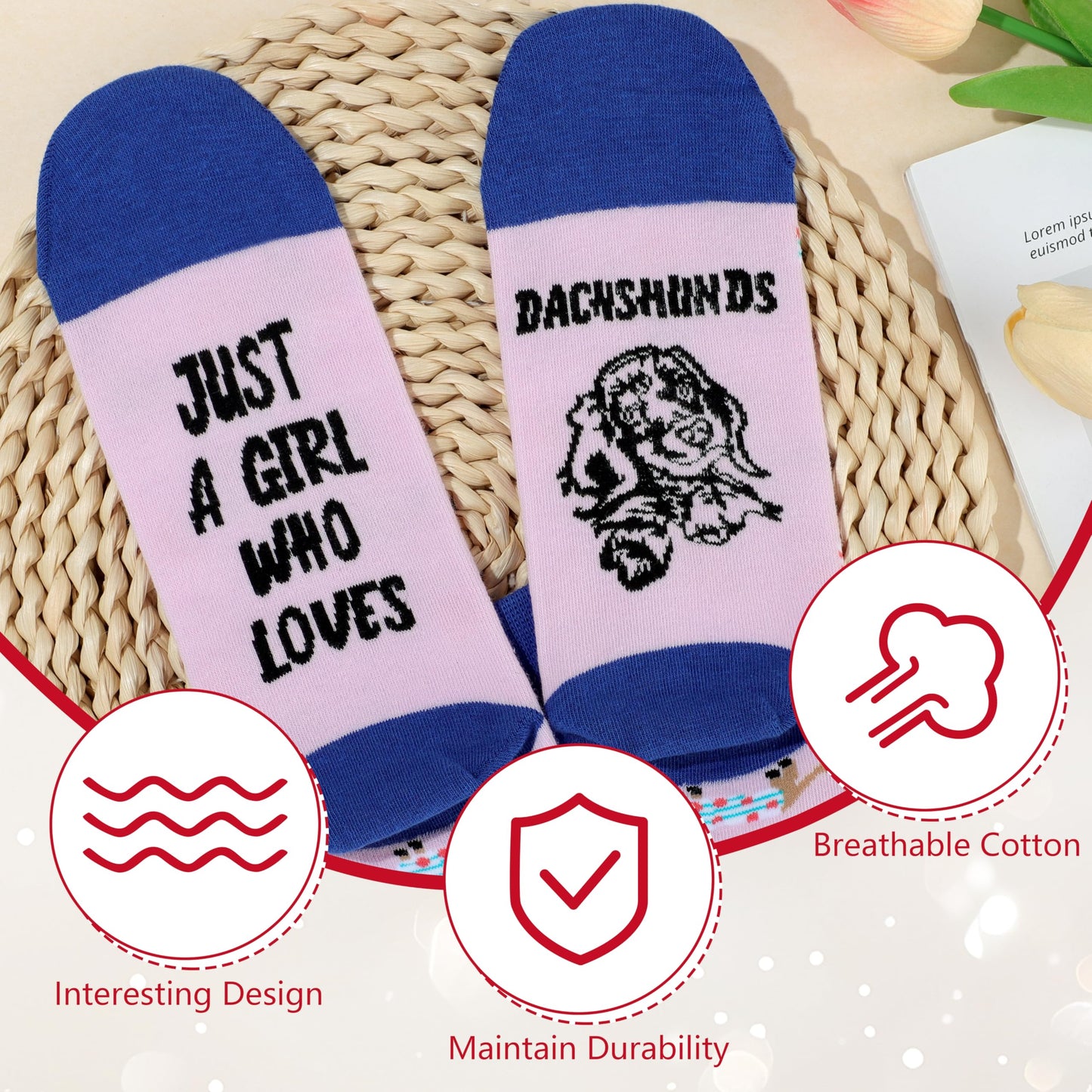 Dachshund Gifts for Women Dachshund Dog Lover Unique Gift Basket with Glass Cup Makeup Bag Headbands Novelty Socks for Dog Mom Funny Bag Birthday Gifts for New Puppy Owners