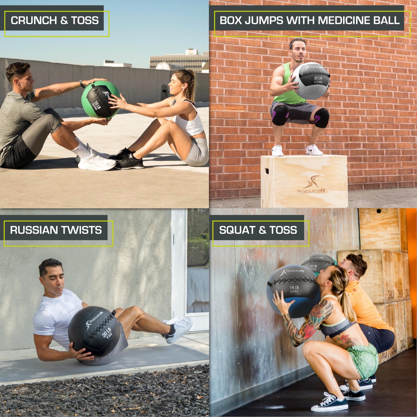 ProsourceFit Soft Medicine Balls, Wall Balls and Full Body Dynamic Exercises, Color-Coded Weights: 6, 10, 14, 20 lb.