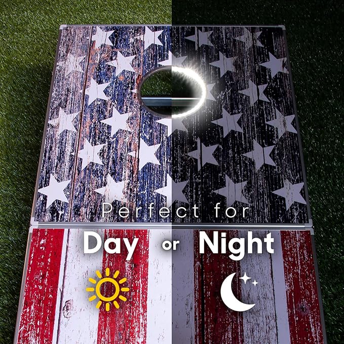 GoSports 4 x 2 ft Aluminum Cornhole Game Sets – Choose LED Lights or Standard - Set Includes 2 Foldable Regulation Size Boards, 8 Bean Bags, & Rules