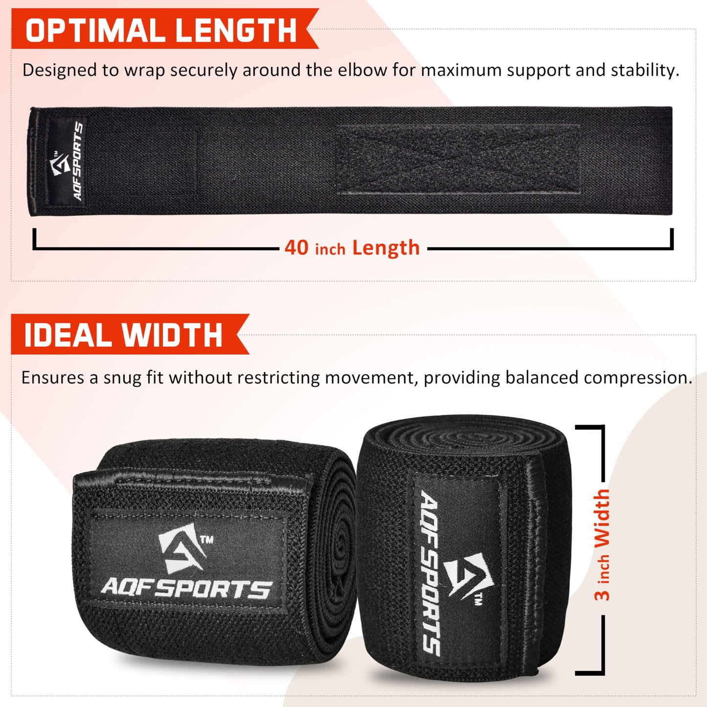 AQF Elbow Wraps for Weightlifting Gym Elbow Sleeves - Heavy Duty 40" Elasticated Elbow Lifting Straps for Powerlifting, Bodybuilding, Fitness Training & Bench Press (Pair)