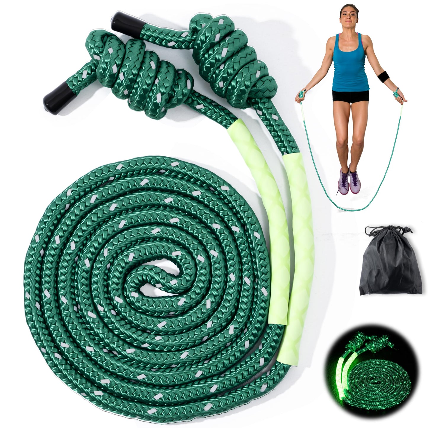 GQIRIL Flow Exercise Jump Rope - Long Weighted Jumping Rope for Workout Women Men Fitness, Adjustable Double Woven Heavy Jumprope for Indoor Outdoor Adults Beginner Training Boxing Cardio (Dark Green)
