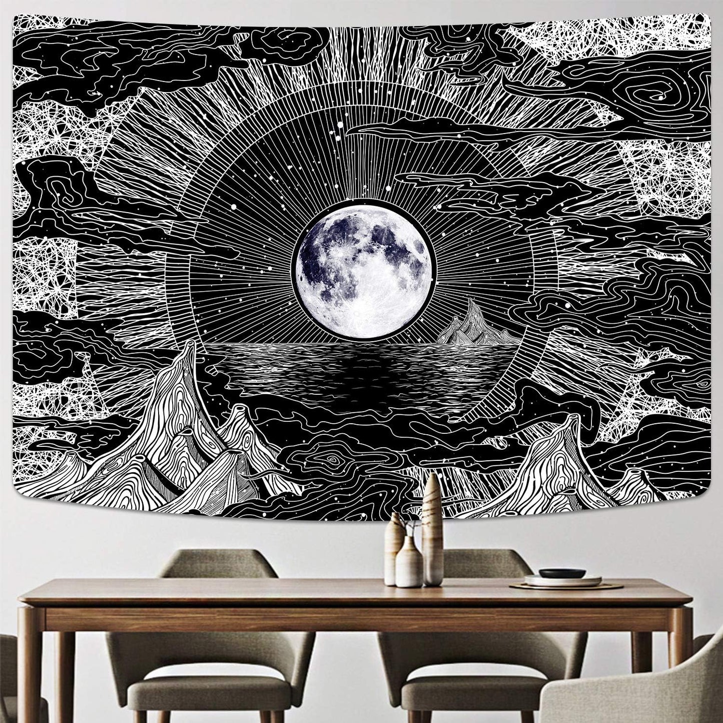 Sevenstars Psychedelic Mountain Tapestry - Moon & Star Clouds Design for Room Décor