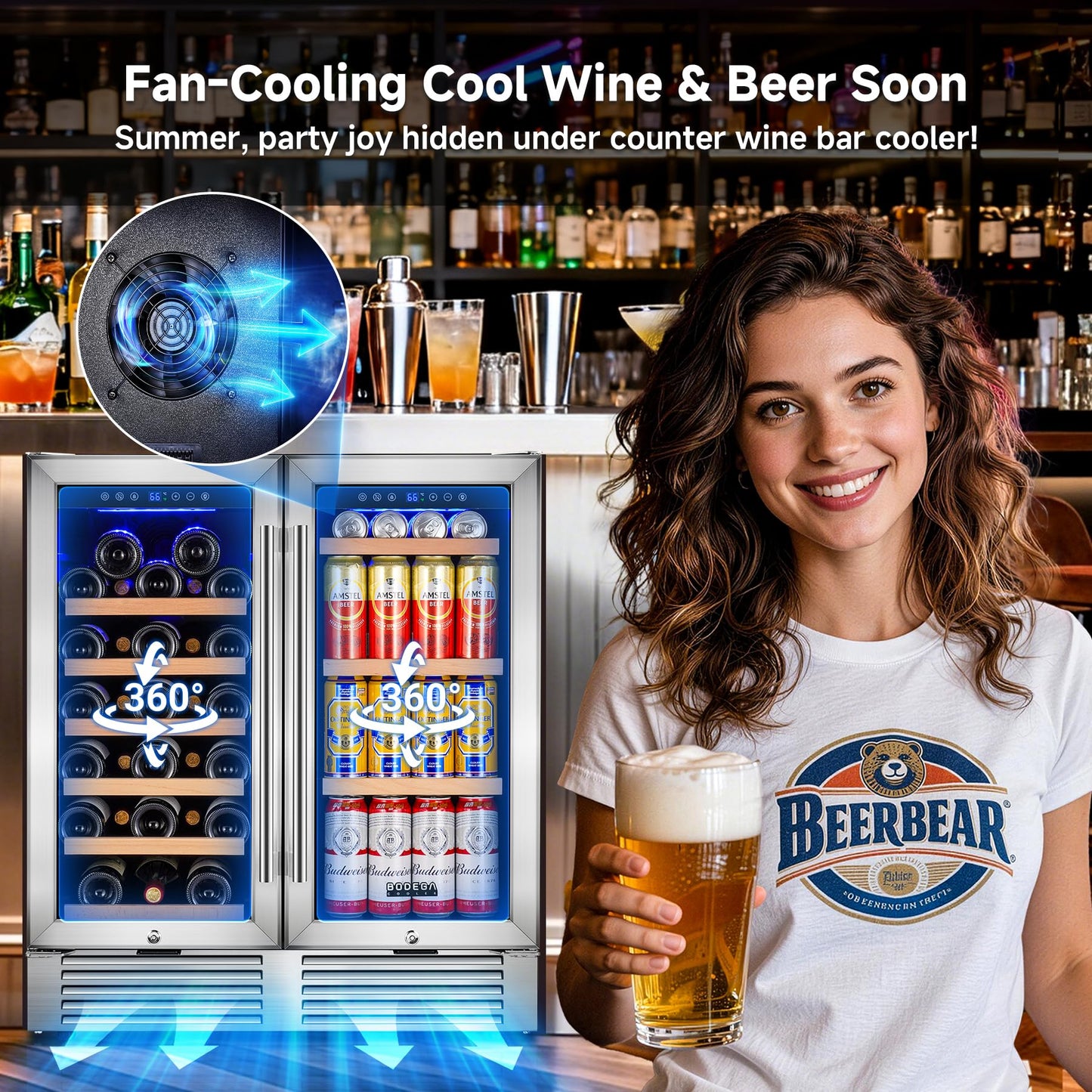 BODEGACOOLER Wine and Beverage Refrigerator,30 Inch Under Counter Commercial Beverage Refrigerator, Large Capacity Back Bar Cooler With 2 Glass Doors,LED Lighting Display Beer Wine Soda Drinks.