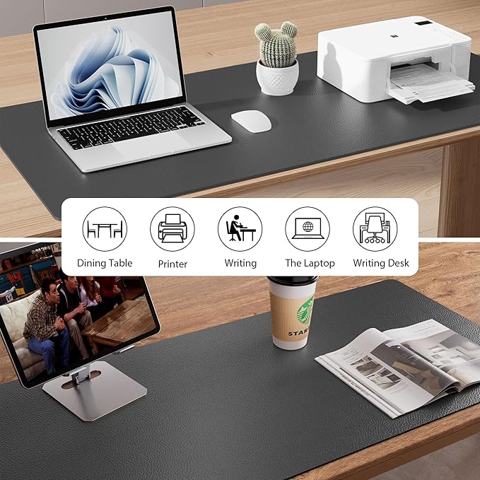 Aothia Leather Desk Pad Protector, Mouse Pad, Office Desk Mat, Non-Slip PU Leather Desk Blotter, Laptop Desk Pad, Waterproof Desk Writing Pad for Office and Home (Gray,36" x 17")
