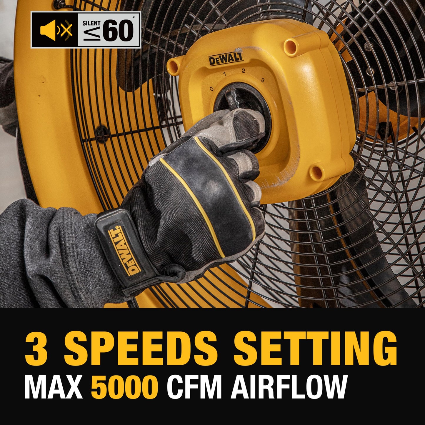 DEWALT DXF2042 Industrial Fan, 20 Inch High Velocity Fans with 3-Speed Adjustable Tilting Head, Drum Fan for Outdoor, House and Warehouse, Yellow